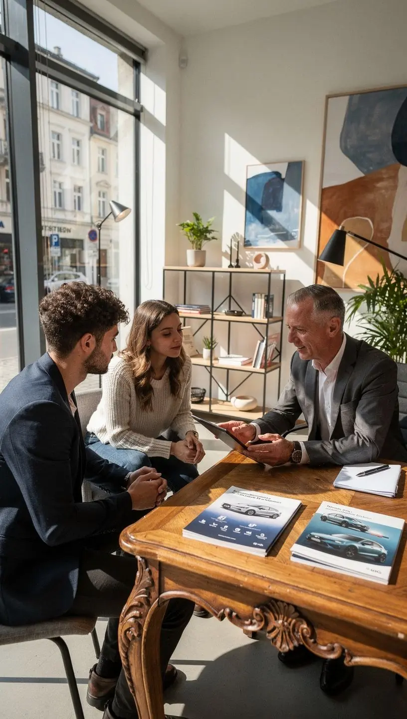 Professioneller Kundenberater erklärt Vorteile einer maßgeschneiderten Autoversicherungslösung.